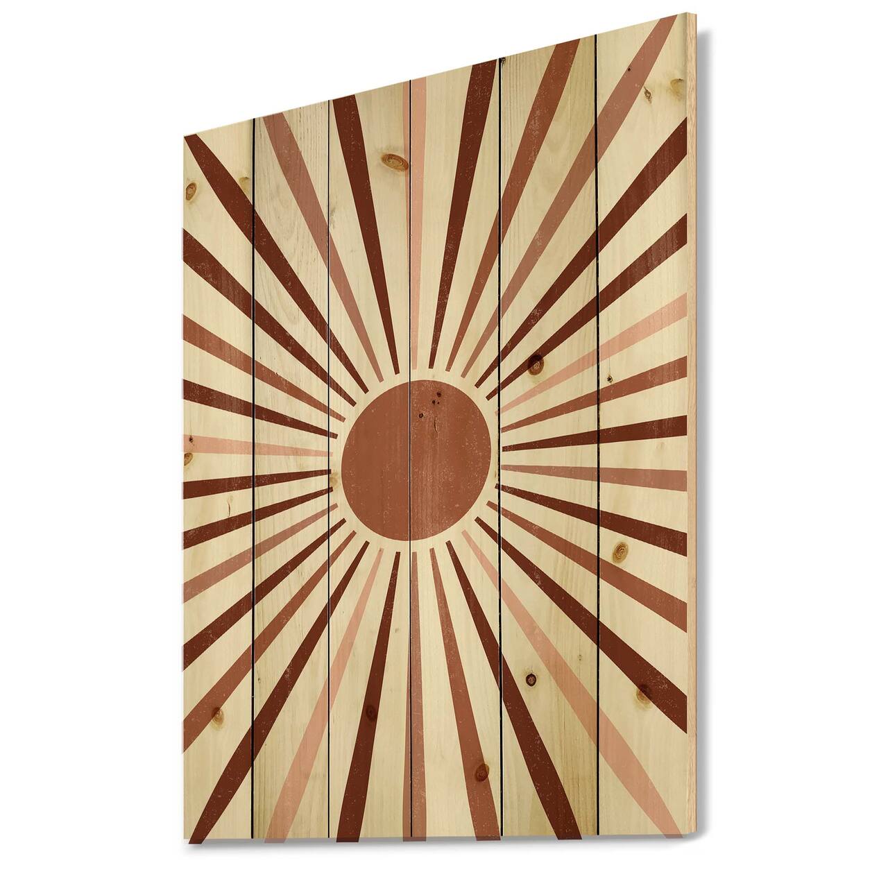 Designart - Geometric Radiant Sun - Modern Print on Natural Pine Wood